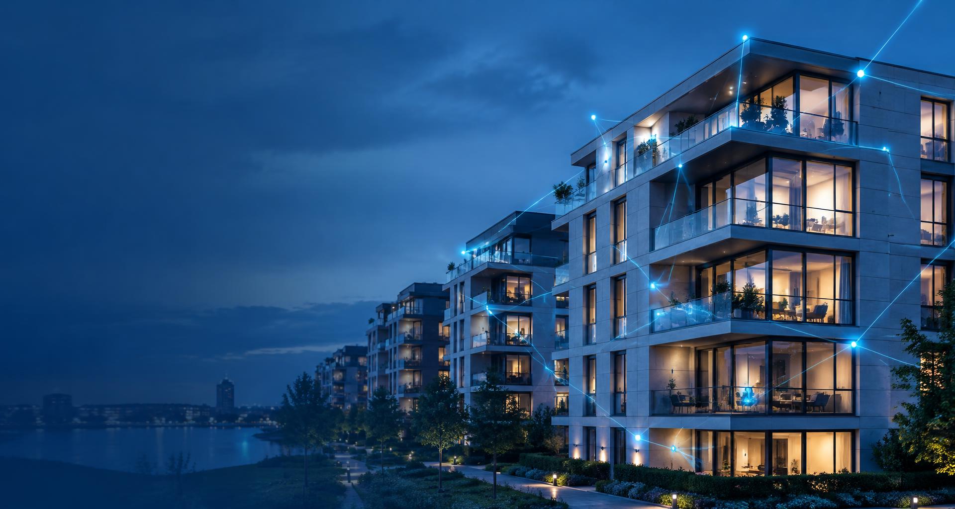 Modern intelligent residential complex with connected building automation